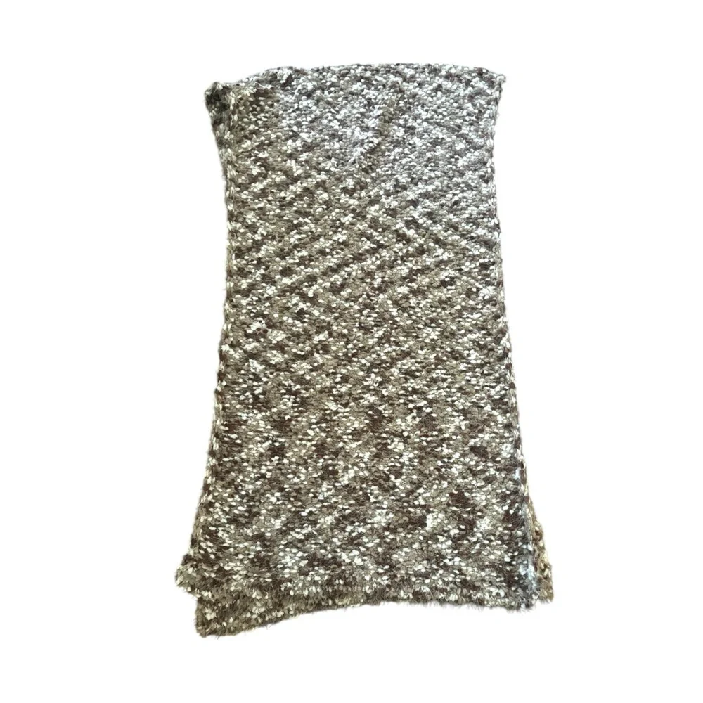 Simply Noelle Knit Scarf Brown Tan Oblong Winter Academia Fuzzy‎ Unisex Chunky